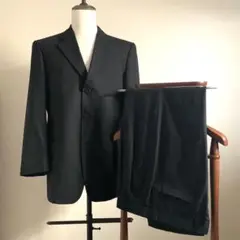 【訳あり】UNDER OR OVER スーツ　上下セット　ストライプ　黒　L相当