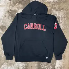 古着 RUSSELLラッセル カレッジプリント スウェットパーカーL ブラック