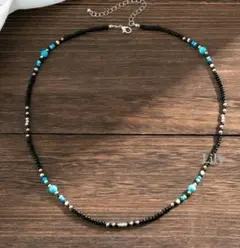男女兼用✨ターコイズ 黒ビーズ ネックレス チョーカー エスニック サーファー