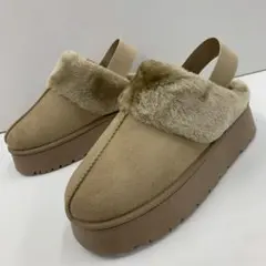 新品★レディース★Mサイズ★厚底 ムートンサボサンダル 薄茶色 600