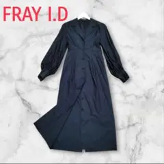 【FRAY I.D】オープンカラー ボリューム袖 マットブラックワンピース　春物