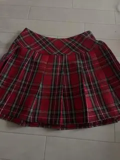 赤 チェック柄 プリーツミニスカート