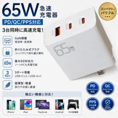 65W急速充電器 PD対応 USB-C USB-A 3ポート GaN採用 小型