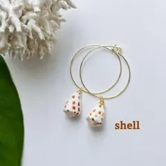 No.269 天然シェル♡貝殻のフープピアス