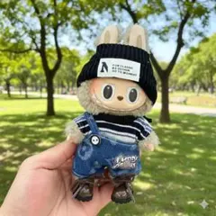 【新品】ラブブ用ぬい服　ニット帽、ボーダーセーター、オーバーオール3点