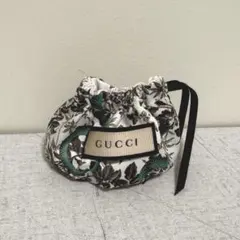 GUCCI グッチ 巾着 ロゴ ポーチ 花柄 ヘビ ミケーレ グリーン