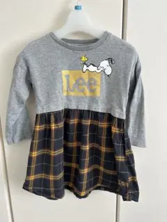 ワンピース　長袖　スヌーピー　チェック　100cm
