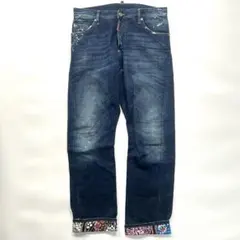 【美品】ディースクエアード　デニムパンツ　花柄　ペイント　USED加工　48のサムネイル