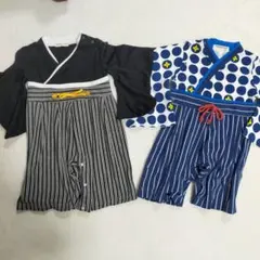 ベビー　袴ロンパース　２枚セット　黒　青　80cm