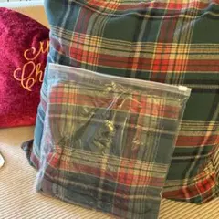 チェック　クッションカバー　クリスマス