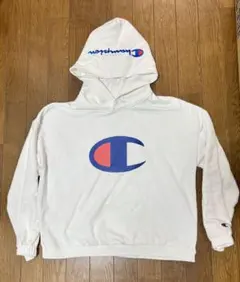 Champion ホワイト フード付きパーカー　S サイズ