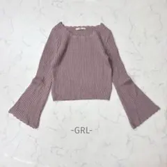 GRL/ニット/F/くすみピンク/リブフレアスリーブスクエアネック大人可愛い