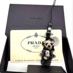 ギャラ 箱付 PRADA ストラップ チャーム パンダ ラインストーン リボン