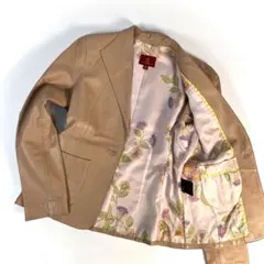 コールハーン　ラムレザージャケット　羊革　テーラードジャケット　裏地花柄