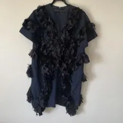 フリンジ装飾 ワンピース ダークブルー　インディゴ　チュニック