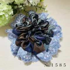 シュシュ 花柄 紺 レース ハンドメイド No.1585