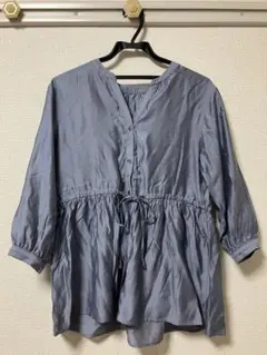 ブルー五分袖 シャツ・ブラウス