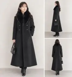 高級 カシミア100% フォックスファー ロングコート チェスターコート