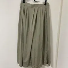 スカーチョ【L】とろみ素材 ギャザー ワイドパンツ カーキ 体型カバー