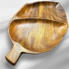 ハンドメイド木製葉型プレート 二つの仕切り付き