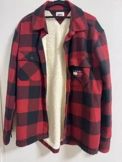 TOMMY JEANS フリースジャケット L レッド・ブラックチェック