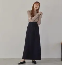 hinari リボンベルト付きジャガードフレアスカート ブラック