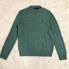 現行QR ポロラルフローレン　ケーブルニット　ライトグリーン　ネイビー刺繍　S