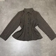 vintage マルチストライプ ブラウス 黒 ドット柄 レトロ 70s風のサムネイル