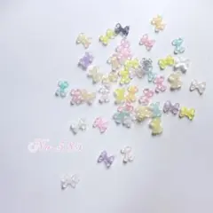 ネイルパーツ　リボン　ミニ　イエロー　カラフル　クリアピンク　白　デコ20p