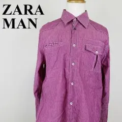 ZARA MAN ストライプ 長袖シャツ ピンク L 1178-B