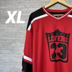 【古着】メンズシャツ　ゲームシャツ　赤×黒　XL
