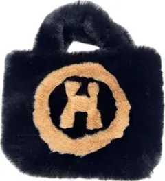 美品 ファー トートバッグ ロゴ付き Hバッグ