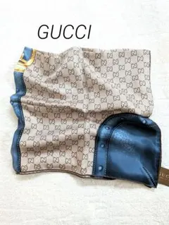 希少】GUCCI オールドグッチ シルクスカーフ ホースビット柄 ブルー