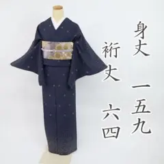 洗える夏着物】小紋＊長尺 絽 枝に蕾模様 灰青 カジュアル 化繊 4KA20