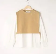 pom ponette junior ワッフルベストレイヤード風ロングTシャツ