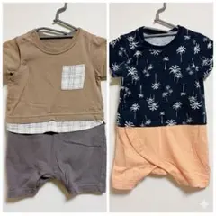 【2着セット】サイズ70 訳あり品 襟元シミあり ロンパース お着替え用