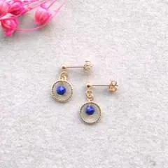 【P318】角型ラピスラズリ ピアス デザインリング 天然石 小ぶり