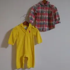 2点Ralph Lauren イエロー ロンパースと暖かい生地ブラウスシャツ80