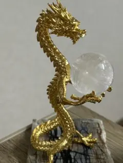 本日限定・気まぐれ出品 【金龍のスフィア合金台座 ＋ カルサイトスフィア付き】