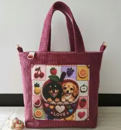 ハンドメイド♡ダックスフンドちゃん2wayコーデュロイトートバッグU^ェ^U