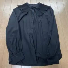 GU 黒 長袖 プリーツ襟 シャツ