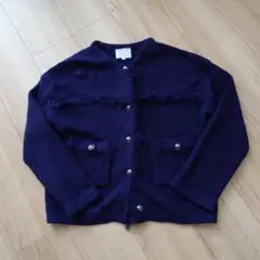 grove ネイビー ノーカラーニットジャケット M