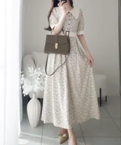 mily bilet 小花柄ベルト付きビッグカラーワンピース