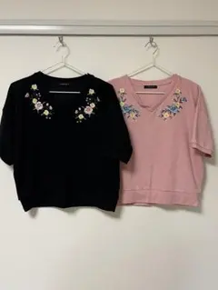 【2着セット】INGNI半袖花柄刺繍トップス