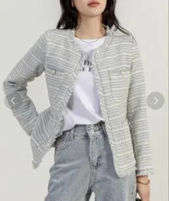 Hola様　ノーカラーツイード風ジャケット M