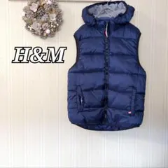 H&M フード付き 中綿ベスト ネイビー キッズ 防寒 スポーツ 重ね着 男の子