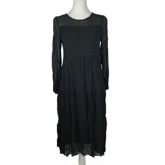 JUNOAH ジュノア　ドレスワンピース　シワ加工　ブラック　M　一部シースルー