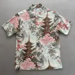 SUN SURF サンサーフ アロハシャツ 五重塔 鶴 桜 和柄 サックス XSのサムネイル
