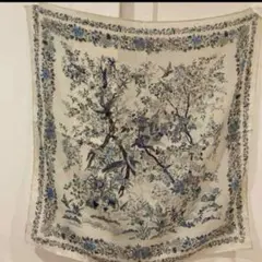 レディースバンダナスカーフ　新品　花鳥柄 ブルーパープル約69cm 風除け