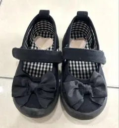 anyFAM黒リボンシューズ（チェック柄インソール）　15cm